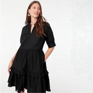 J. Crew Ruffle Neck Tiered Popover Black Dress Size XS Tall